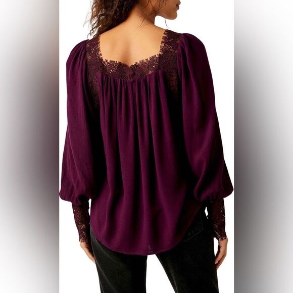 Free People Flutter By Lace Blouse In Potent Purple - Picture 3 of 4